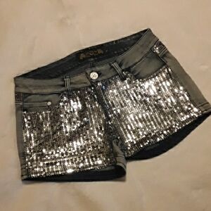 Glamorous Silver Sequin Jean Shorts